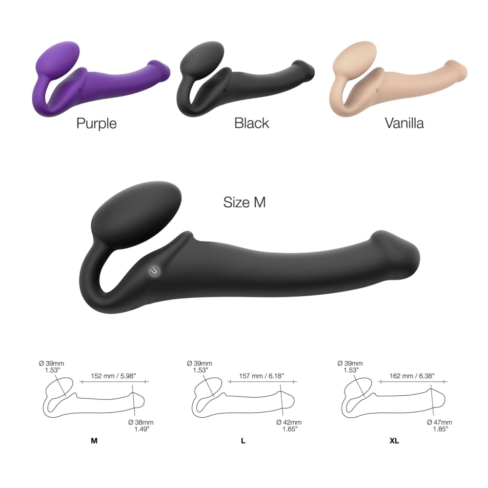 Безремневой страпон с вибрацией Strap-On-Me Vibrating Violet M диаметр 3,3см, пульт ДУ, регулируемый