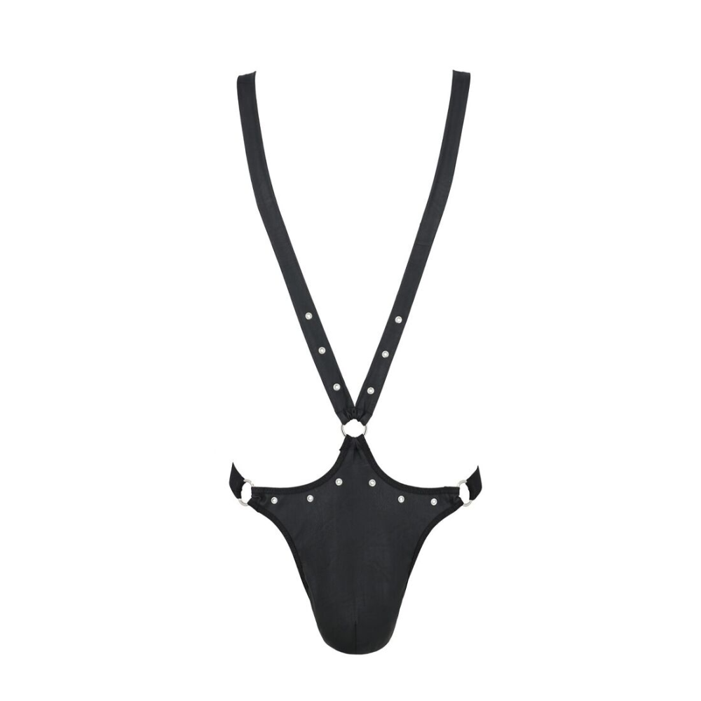 Мужское боди с люверсами Passion 028 HARRY XXL/XXXL Black, экокожа, на лямках