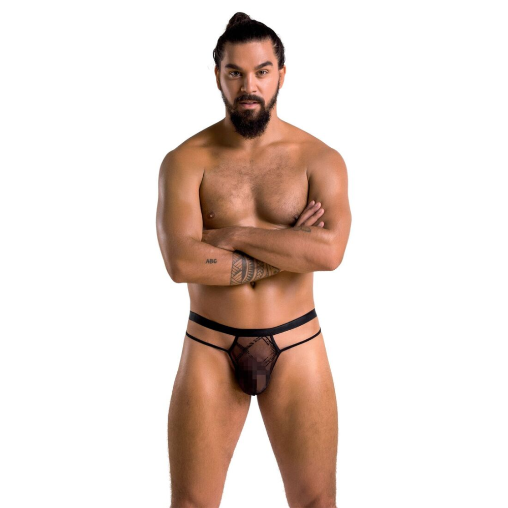Мужские прозрачные стринги Passion 029 THONG COLLIN XXL/XXXL Black, сетка