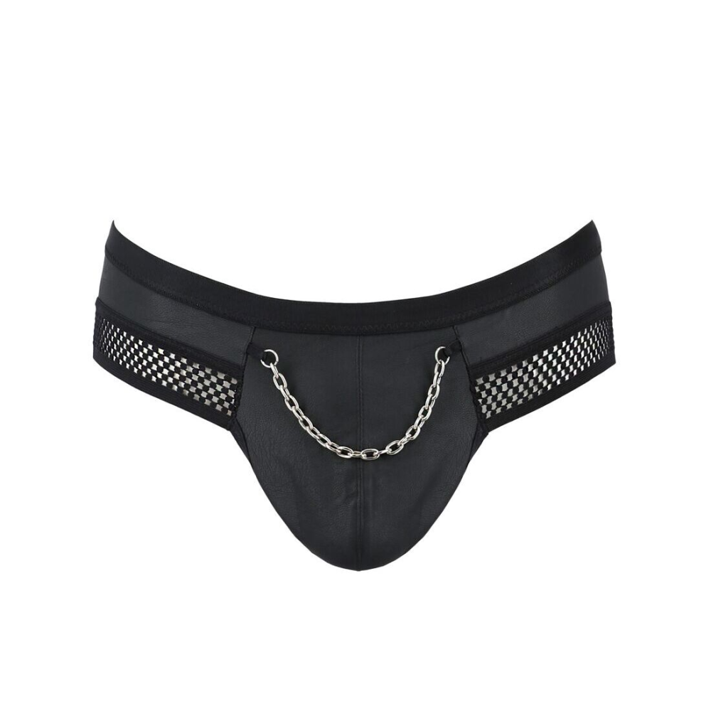 Мужские трусы с цепочкой Passion 030 SLIP TOM XXL/XXXL Black, экокожа, открытые ягодицы