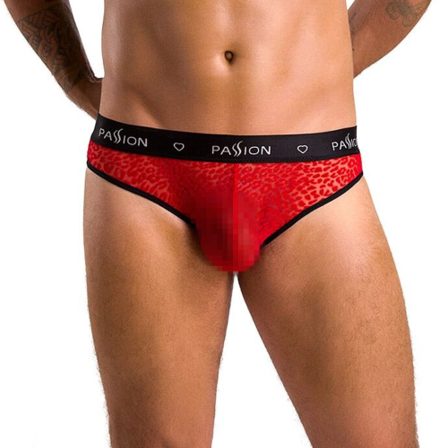 Мужские полупрозрачные трусы Passion 031 SLIP MIKE S/M Red, под леопард
