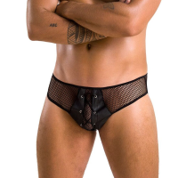 Мужские трусы со шнуровкой Passion 035 SLIP RICHARD XXL/XXXL Black, экокожа, сетка
