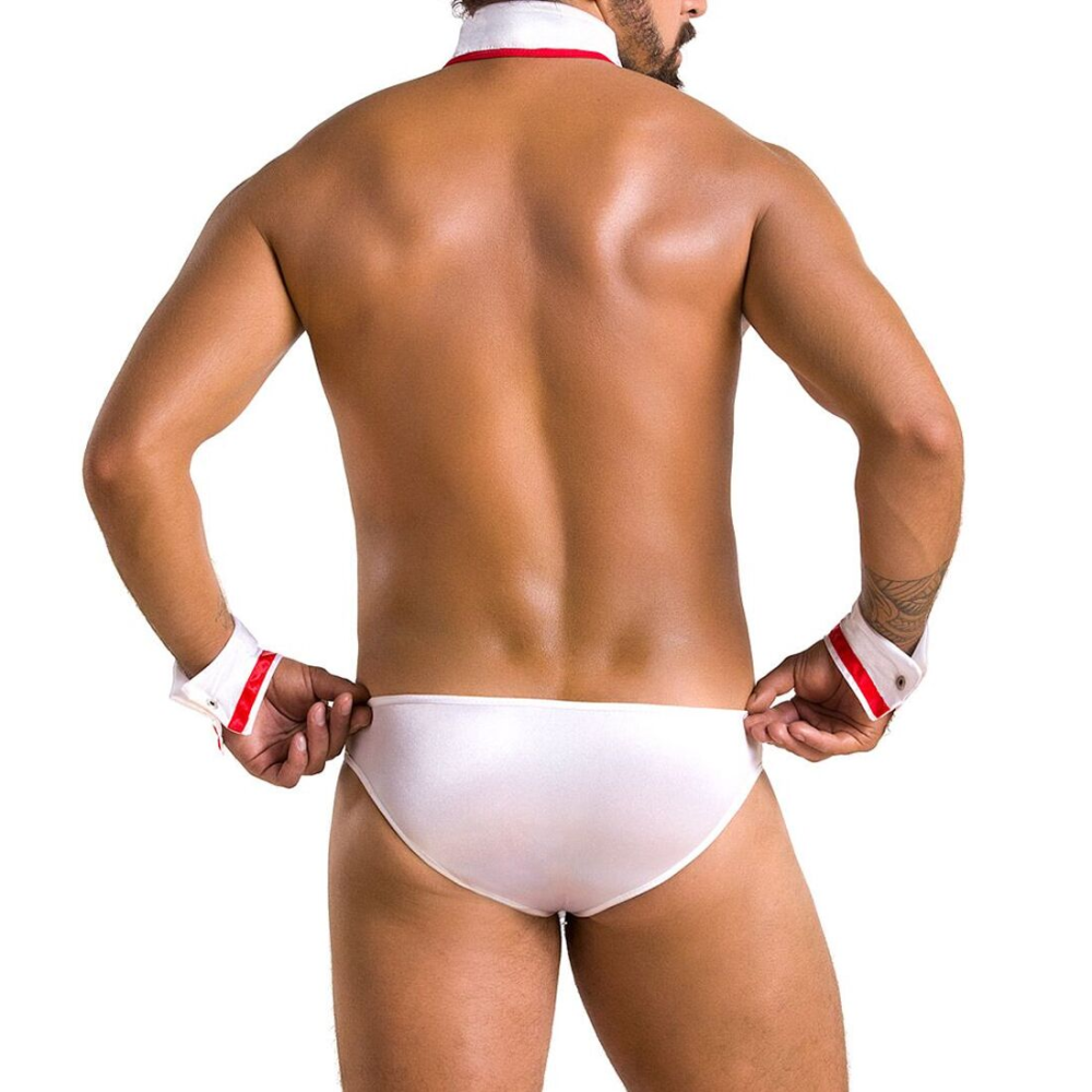 Комплект эротического мужского белья Passion 037 GREGORY L/XL White, трусы, воротник, манжеты