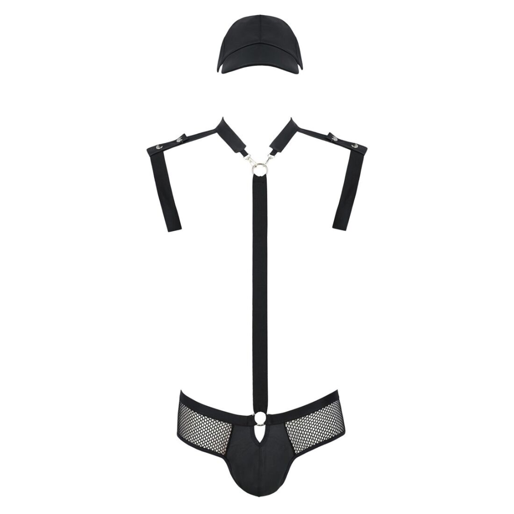 Комплект эротического мужского белья Passion 038 JOHN XXL/XXXL Black, боди, кепка