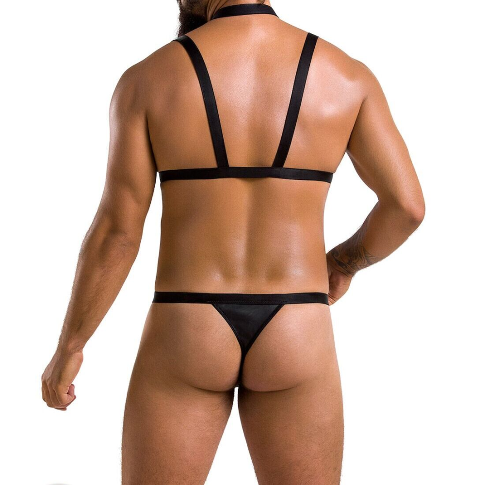Комплект мужского белья из стреп Passion 039 SET ANDREW S/M Black, стринги, шлейка