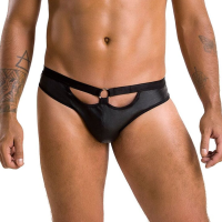 Мужские слипы с вырезами Passion 041 SLIP JOE S/M Black, экокожа, открытые ягодицы