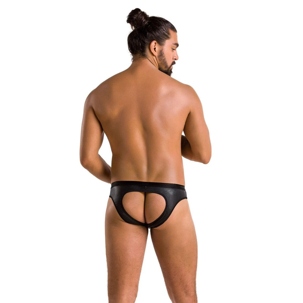 Мужские слипы с вырезами Passion 041 SLIP JOE XXL/XXXL Black, экокожа, открытые ягодицы