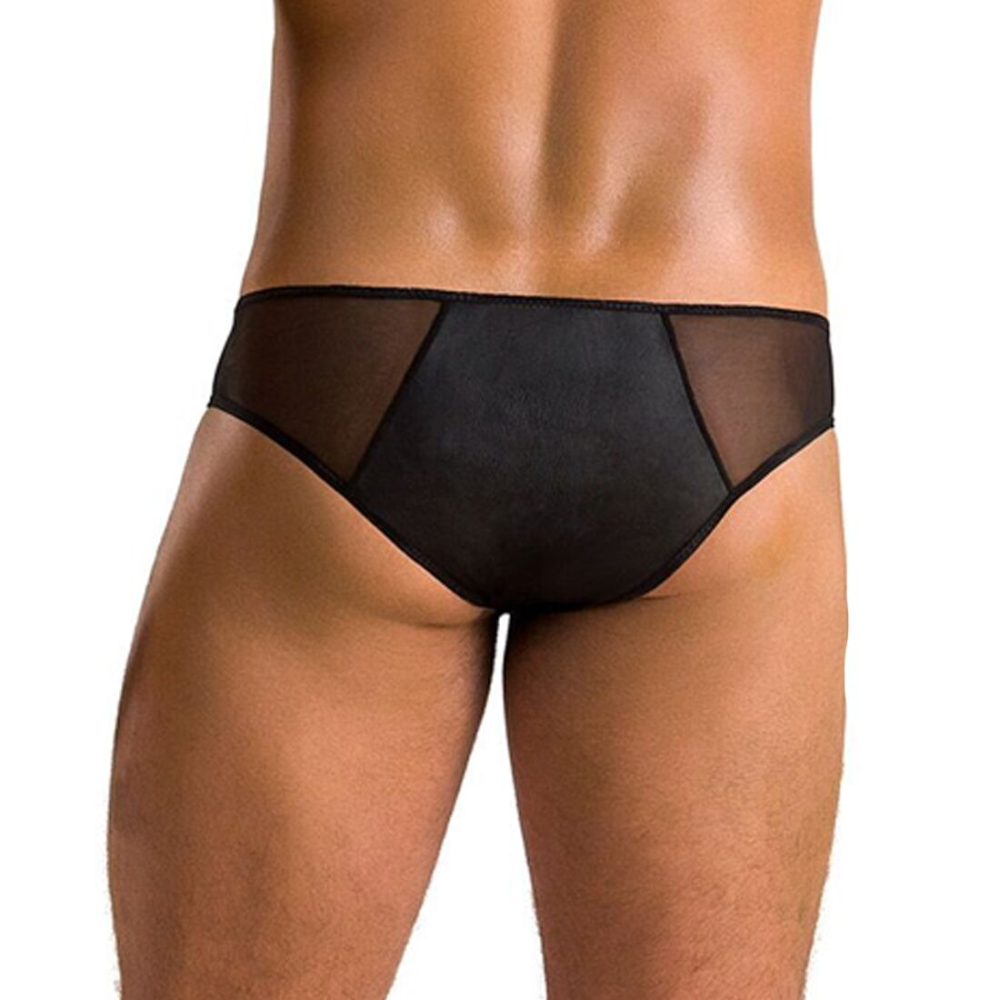 Мужские слипы на молнии Passion 042 SLIP TIMMY L/XL Black, экокожа, сетка