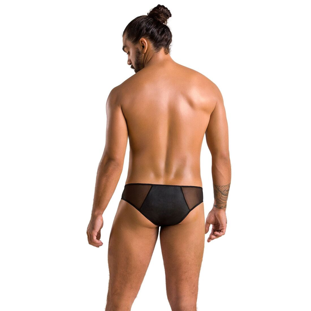 Мужские слипы на молнии Passion 042 SLIP TIMMY L/XL Black, экокожа, сетка