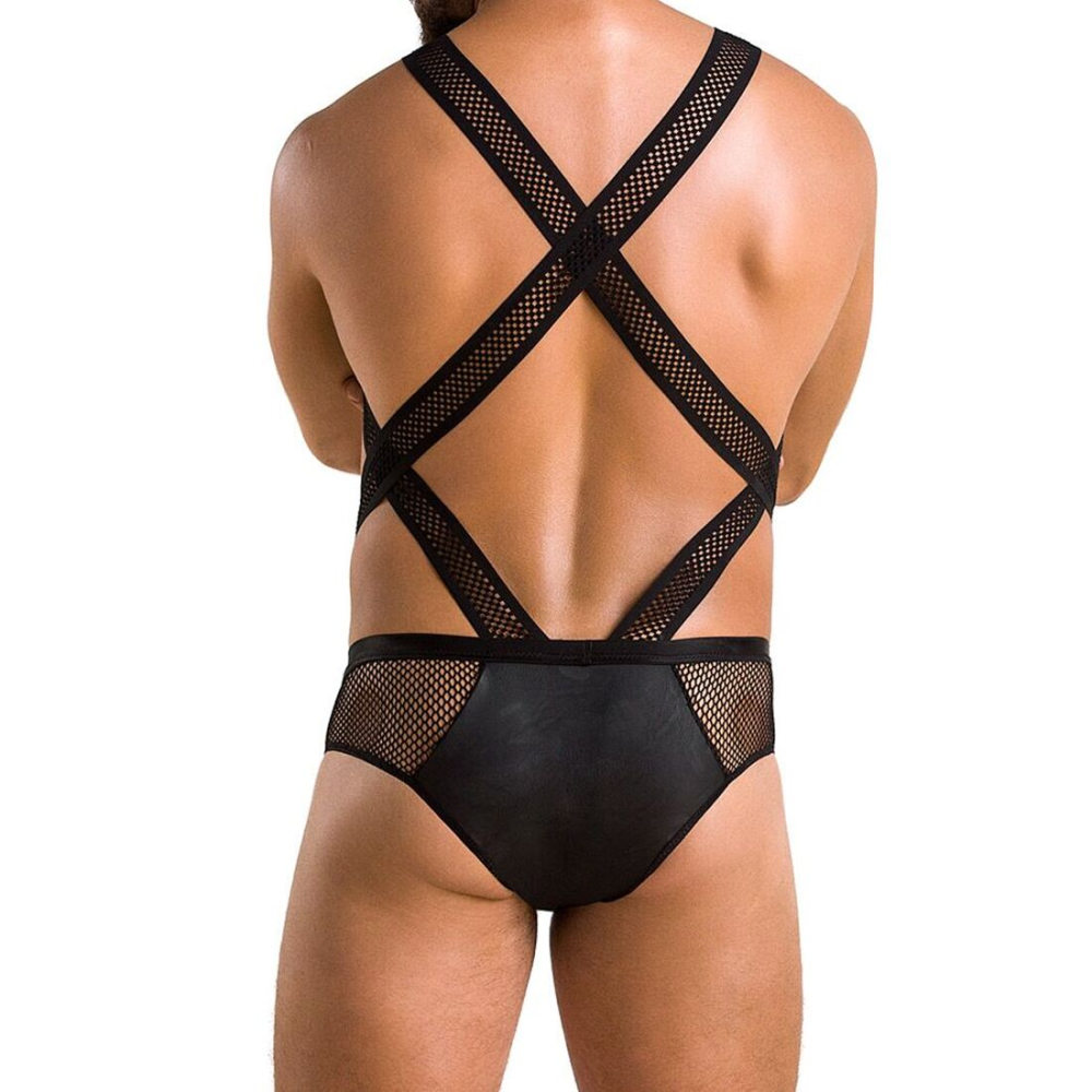 Мужское эротическое сетчатое боди Passion 045 VICTOR S/M Black, экокожа, сетка