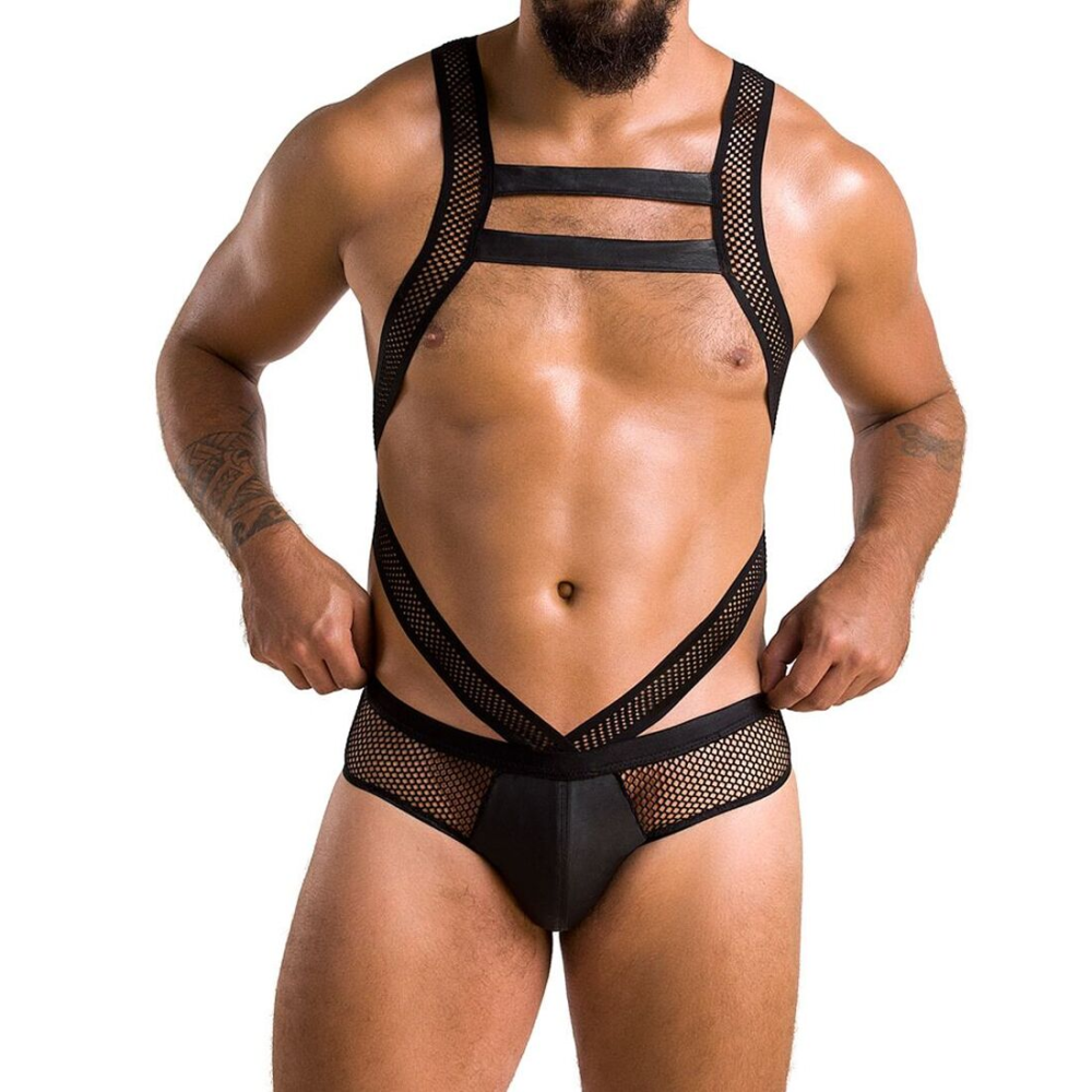 Мужское эротическое сетчатое боди Passion 045 VICTOR XXL/XXXL Black, экокожа, сетка