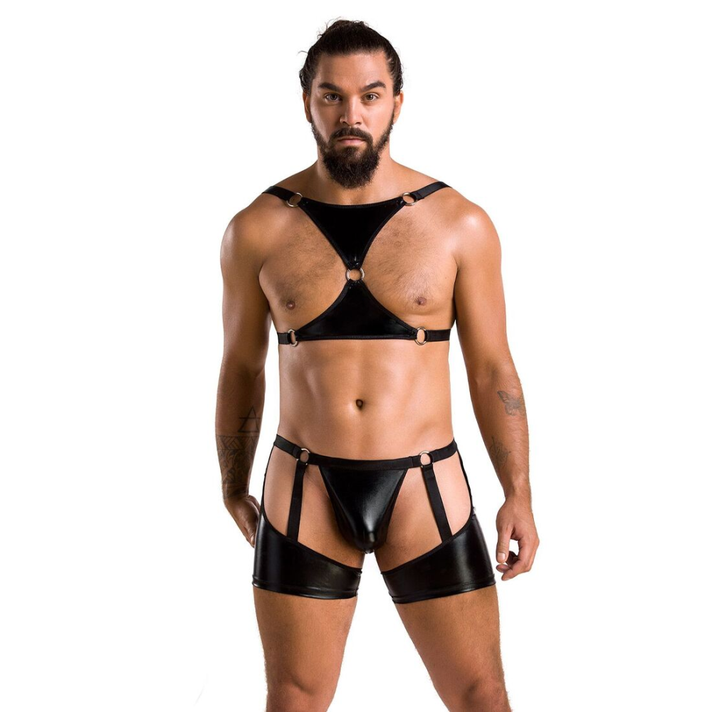 Комплект эротического мужского белья Passion 047 SET JOHN XXL/XXXL Black, трусы, портупея