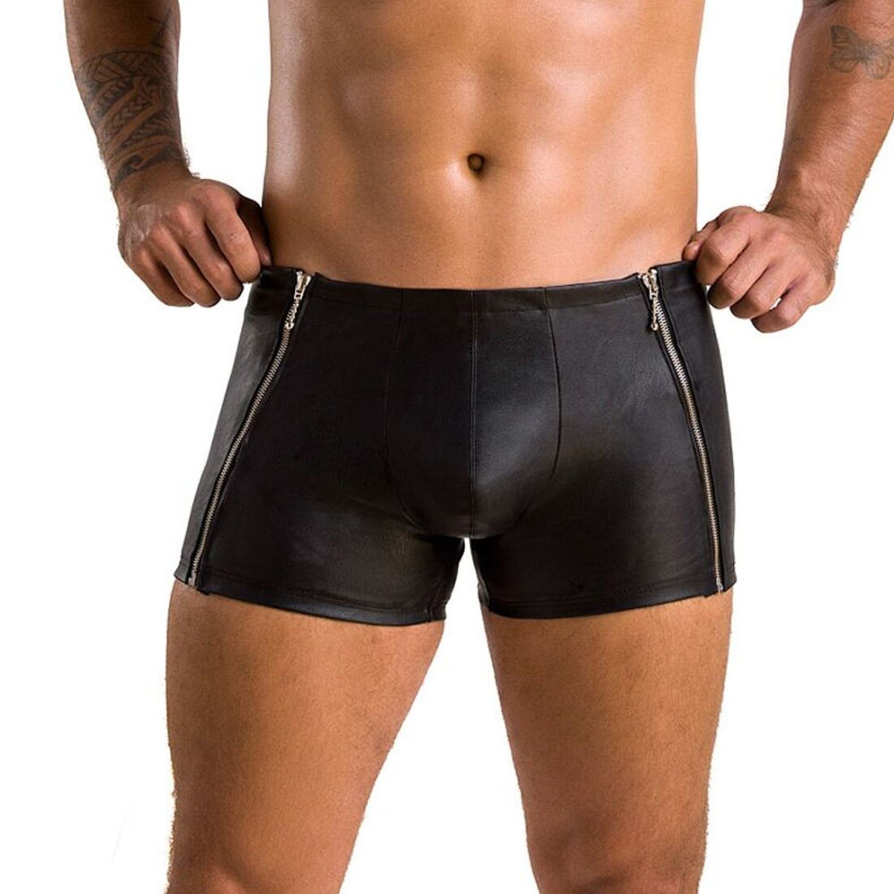 Мужские кожаные боксеры с молниями Passion 049 SHORT MATT L/XL Black