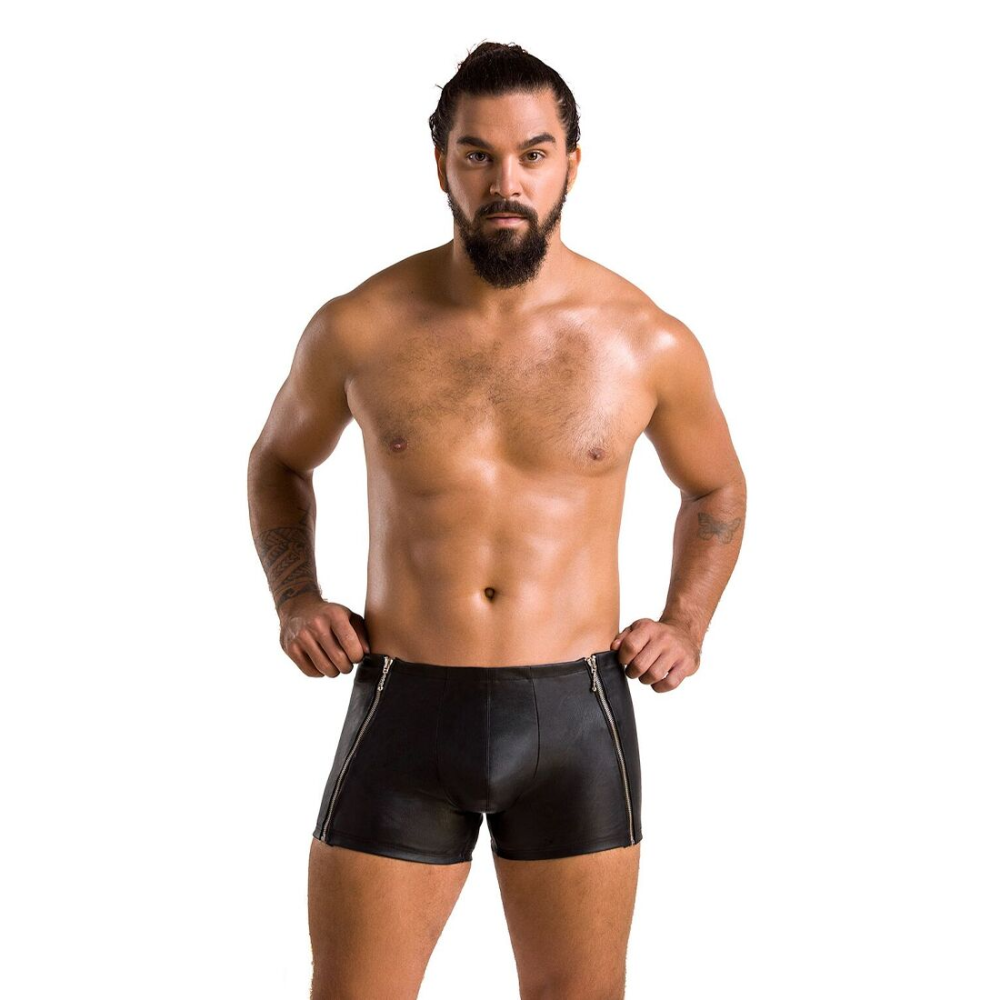 Мужские кожаные боксеры с молниями Passion 049 SHORT MATT L/XL Black
