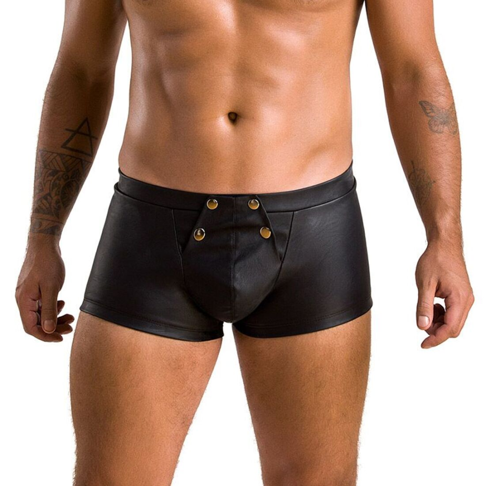 Мужские кожаные боксеры с клапаном Passion 050 SHORT PATRICK XXL/XXXL Black
