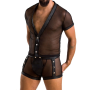 Комплект сетчатого мужского белья Passion 052 SET MICHAEL XXL/XXXL black, рубашка, боксеры, заклепки