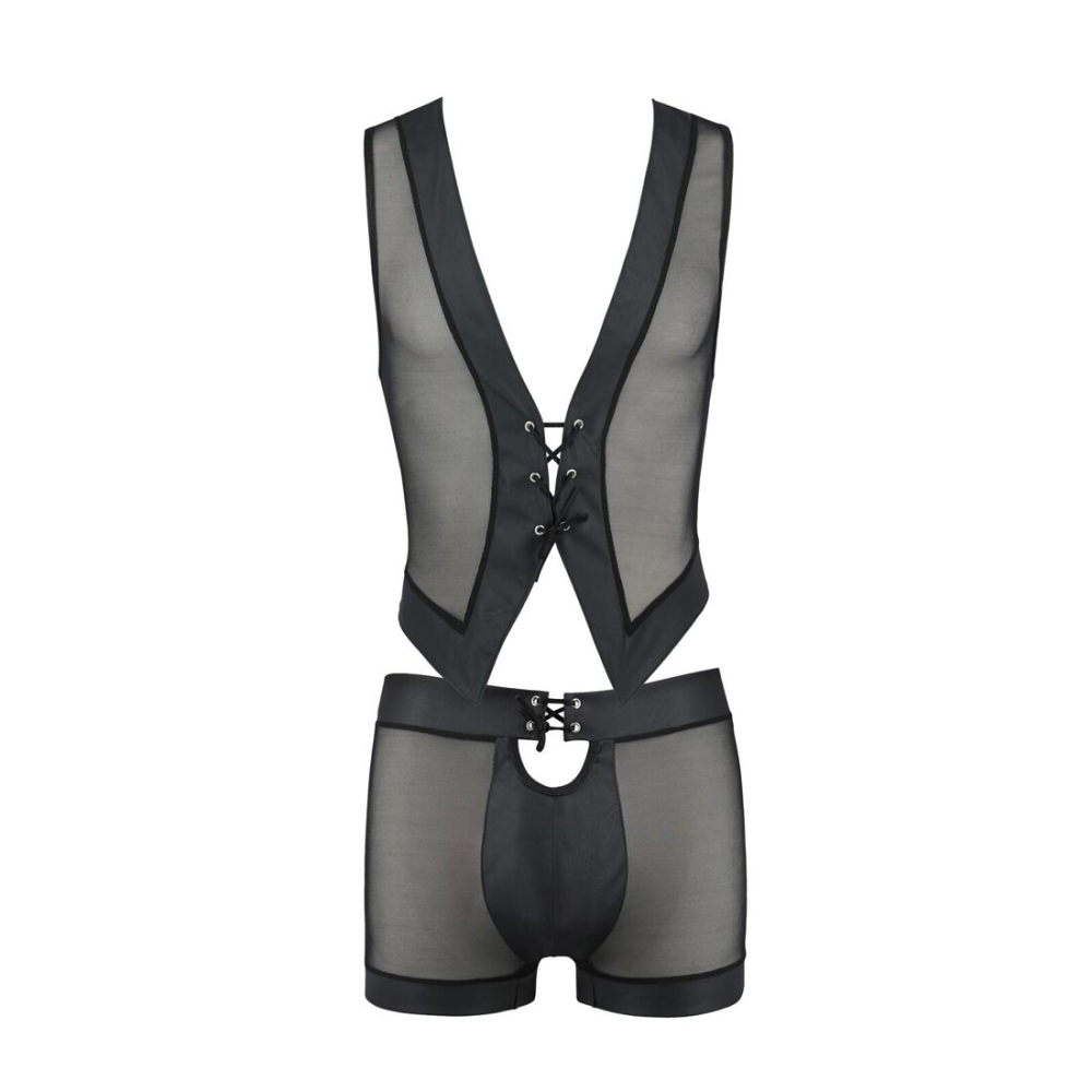 Комплект мужского белья на шнуровке Passion 053 SET WILLIAM XXL/XXXL Black, жилет, боксеры