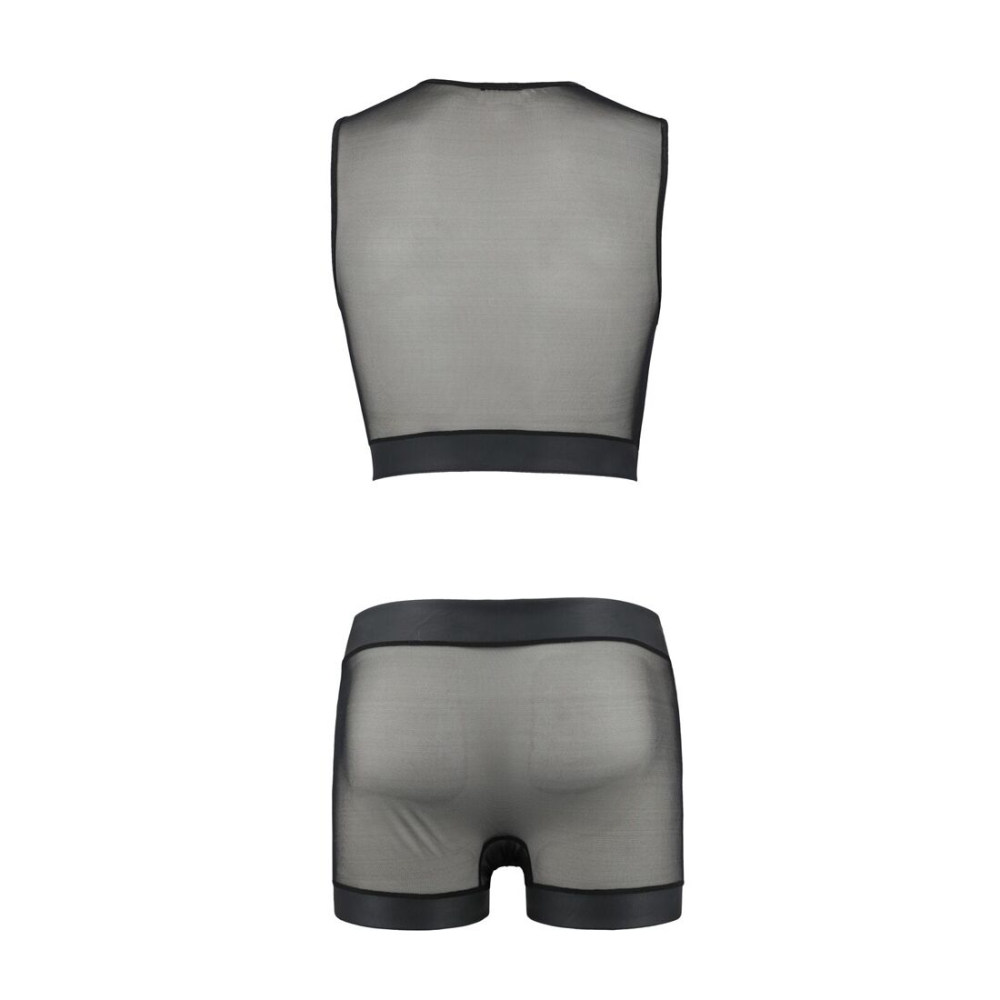 Комплект мужского белья на шнуровке Passion 053 SET WILLIAM XXL/XXXL Black, жилет, боксеры