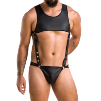 Мужское кожаное боди Passion 056 ADAM S/M Black, заклепки