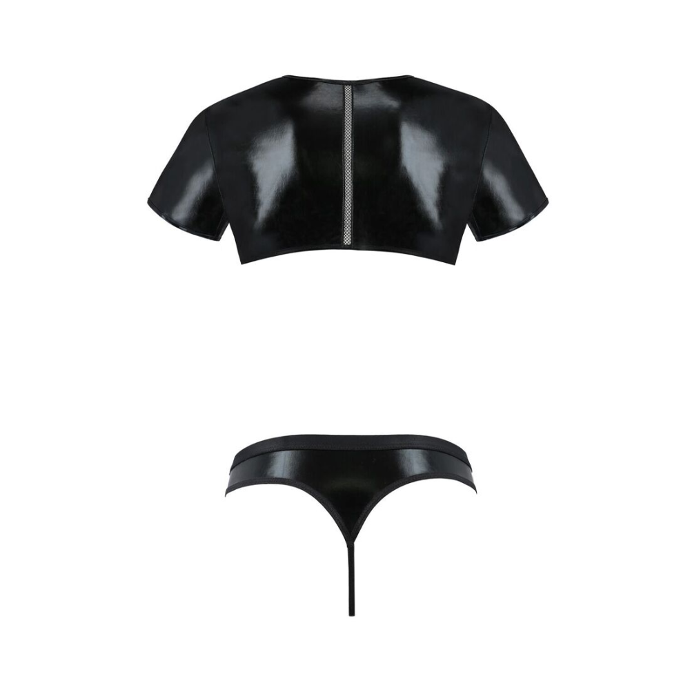 Комплект мужского белья под латекс Passion 057 SET PETER L/XL Black, кроп-топ, стринги