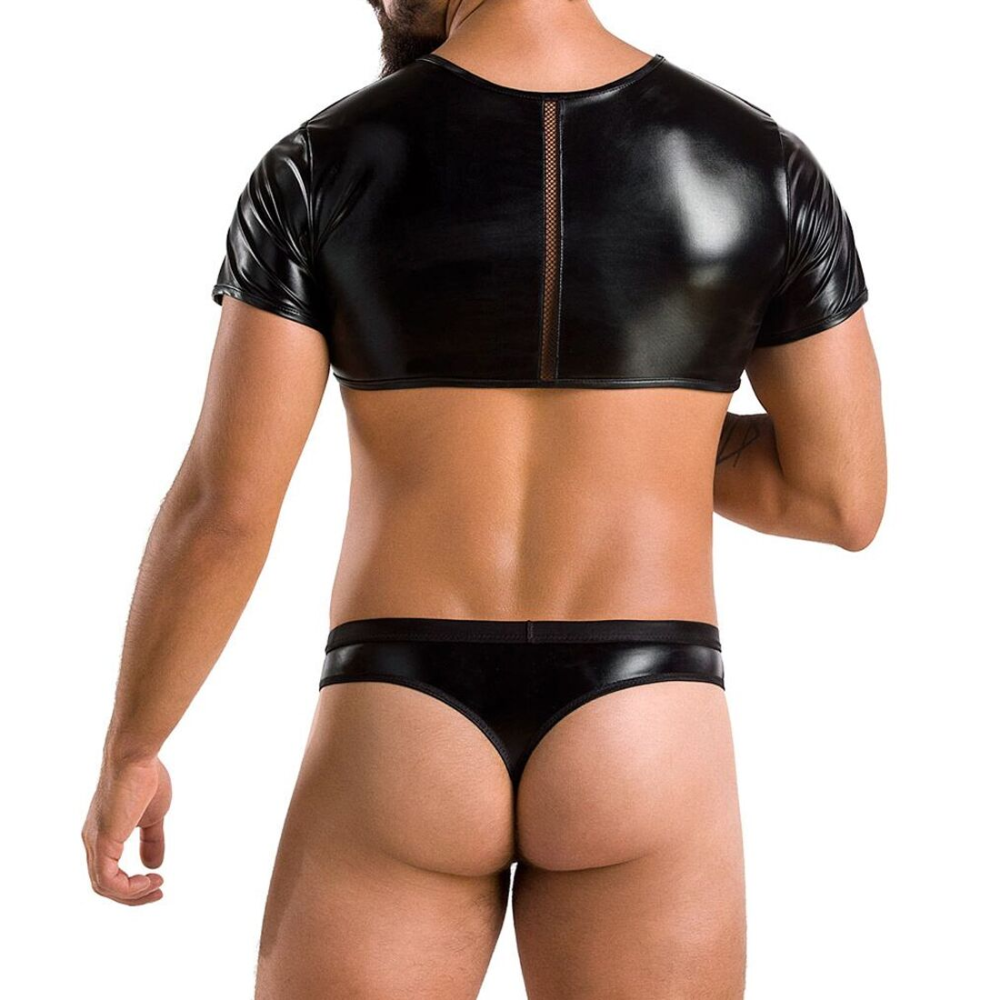 Комплект мужского белья под латекс Passion 057 SET PETER S/M Black, кроп-топ, стринги