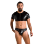 Комплект мужского белья под латекс Passion 057 SET PETER S/M Black, кроп-топ, стринги