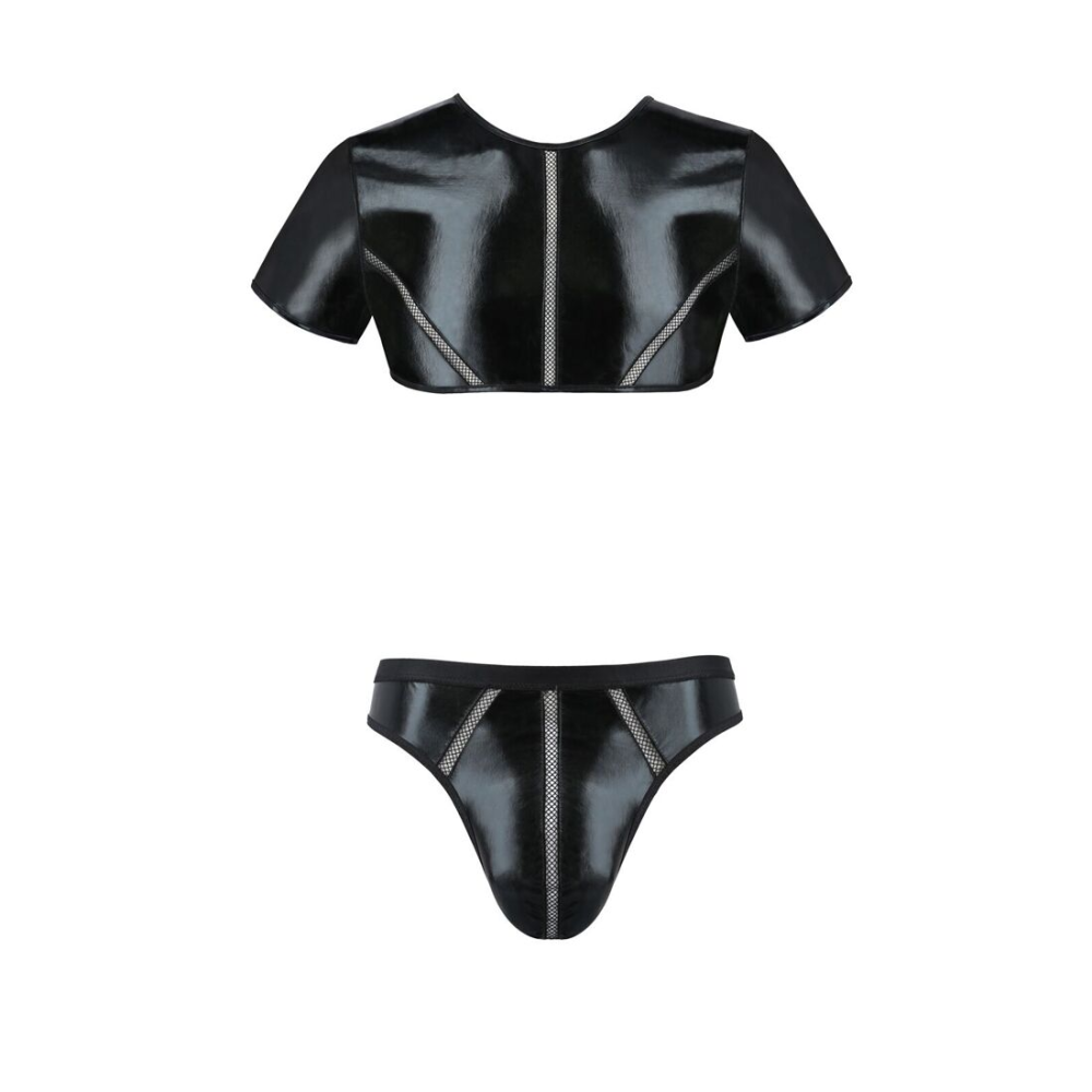 Комплект мужского белья под латекс Passion 057 SET PETER S/M Black, кроп-топ, стринги