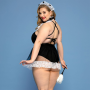 Костюм секси-горничной JSY «Горячая Кери» Plus Size Black, боди, юбка, чокер, головной убор, метелка