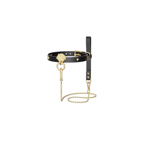 Роскошный ошейник с поводком Zalo Collar & Leash Set Black, натуральная кожа