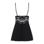 Сатиновый пеньюар с кружевом Obsessive 810-BAB-1 babydoll & thong L/XL, черный, пеньюар, танга