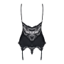 Сатиновый кружевной корсет Obsessive 810-COR-1 babydoll & thong L/XL, черный, корсет, танга
