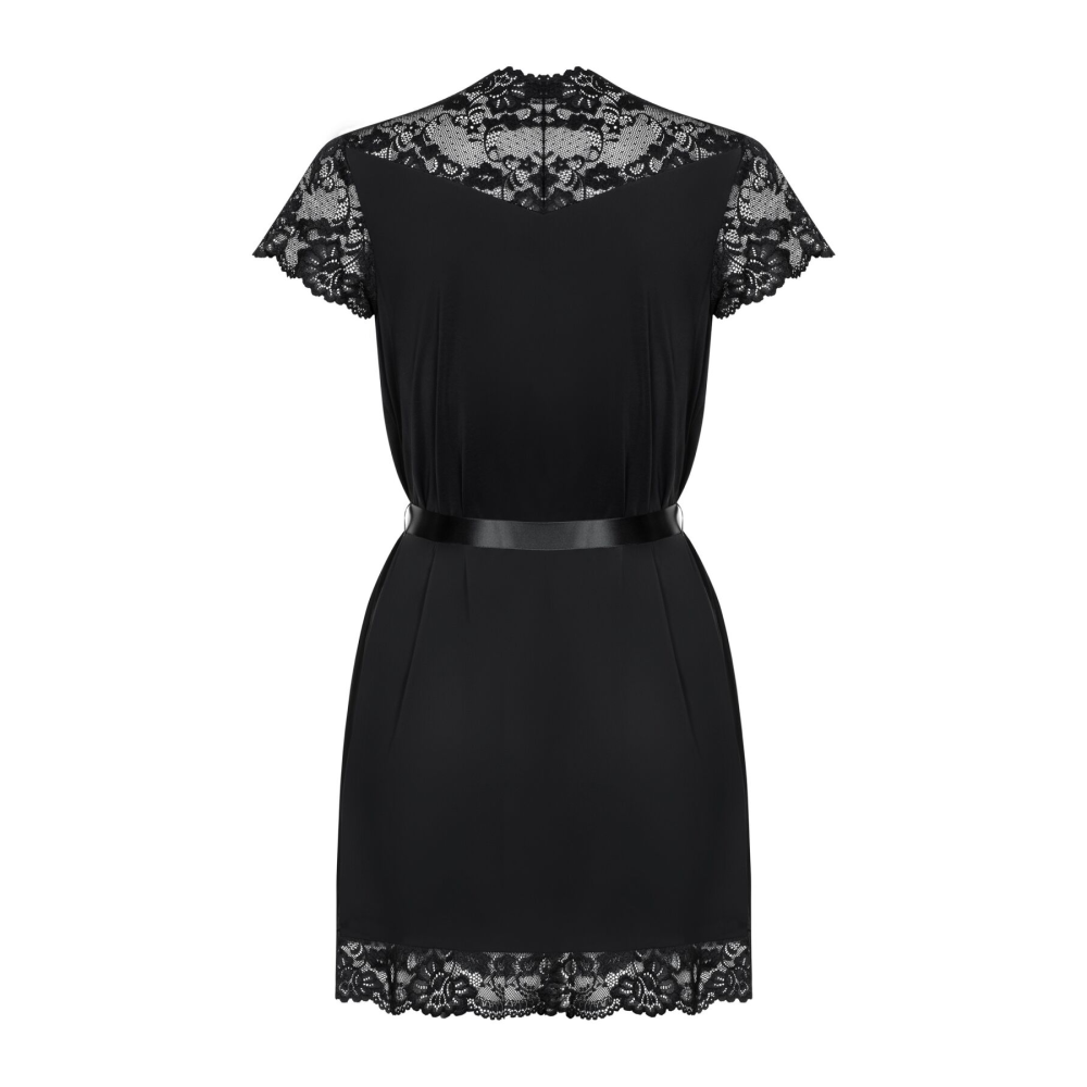 Сатиновый открытый пеньюар на поясе Obsessive 810-PEI–1 peignoir black S/M, черный