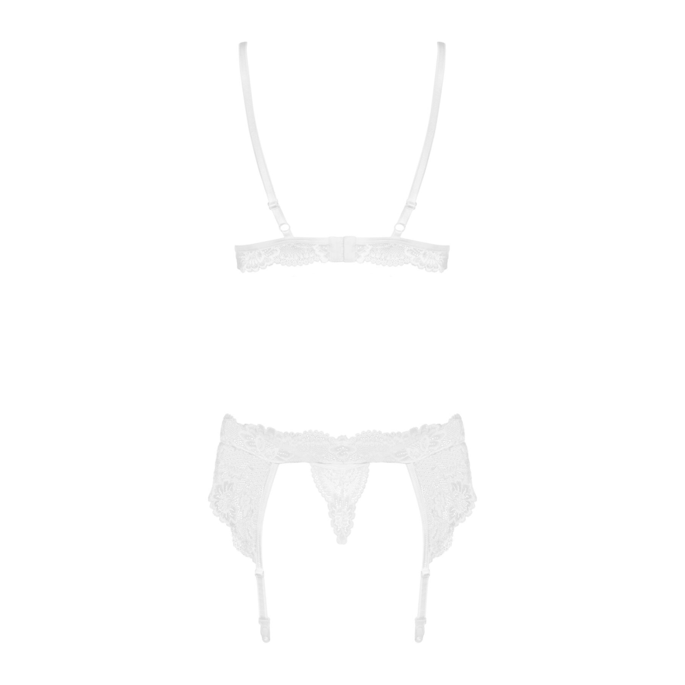 Кружевной комплект белья Obsessive 810-SEG-1 L/XL White, бюстгальтер, стринги, пояс для чулок