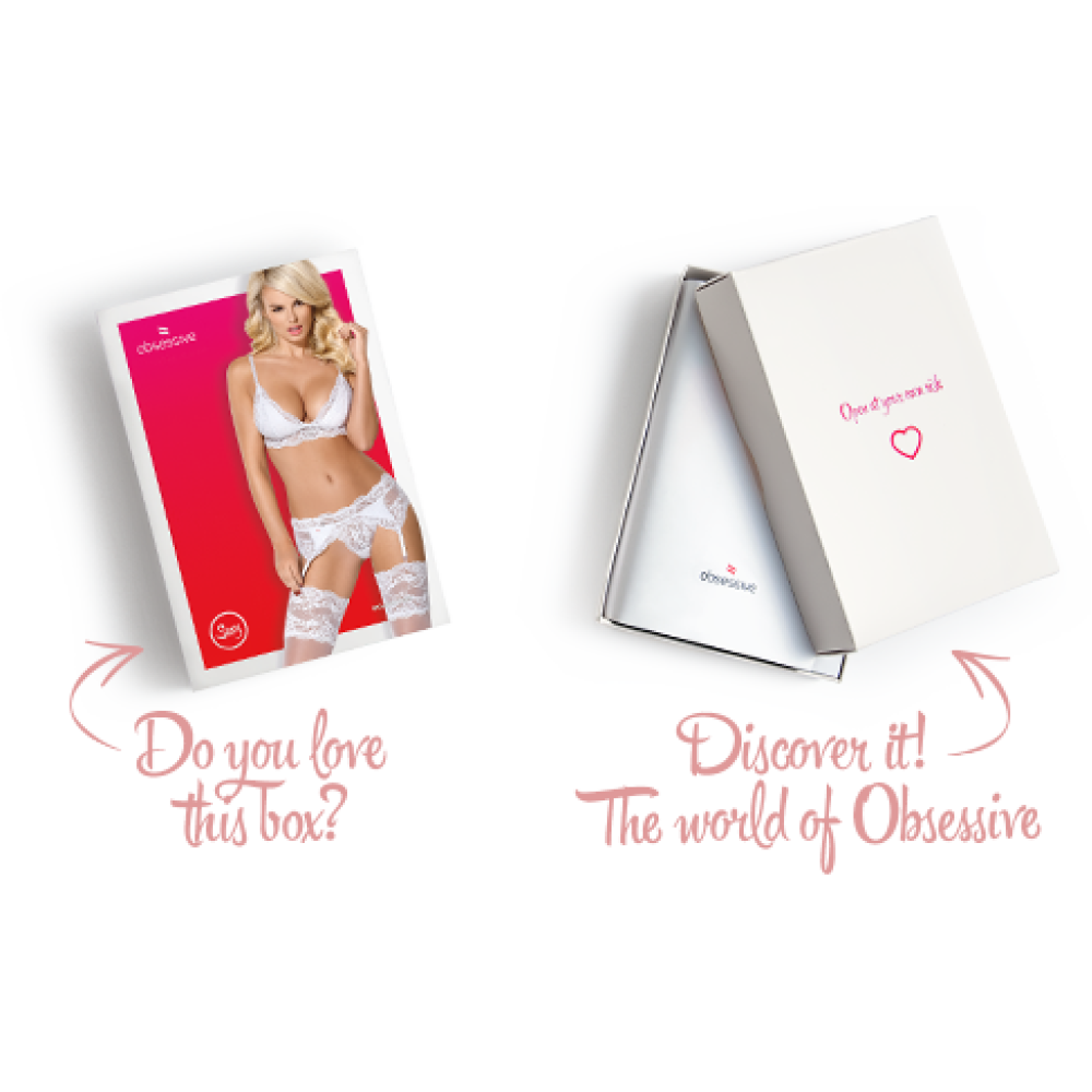 Кружевной комплект белья Obsessive 810-SEG-1 L/XL White, бюстгальтер, стринги, пояс для чулок