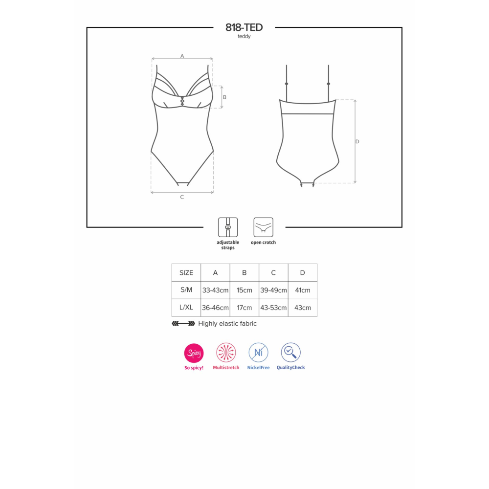 Кружевное боди с доступом 818-TED-1 teddy L/XL, черное