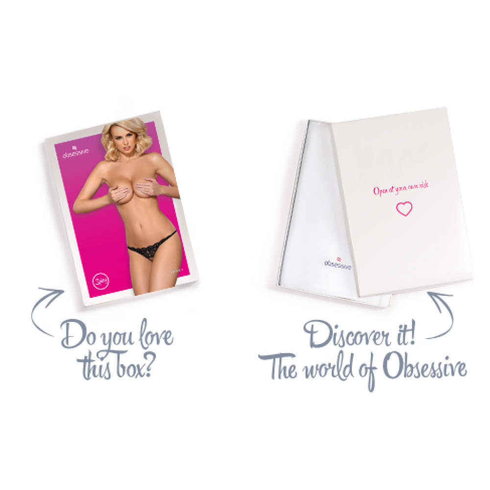 Кружевные танга с двумя отверстиями Obsessive 831-THC-1 crotchless thong L/XL, черные, бантики