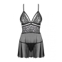 Эротический кружевной комплект с сеточкой Obsessive 838-BAB-1 babydoll & thong black S/M, черный, пе