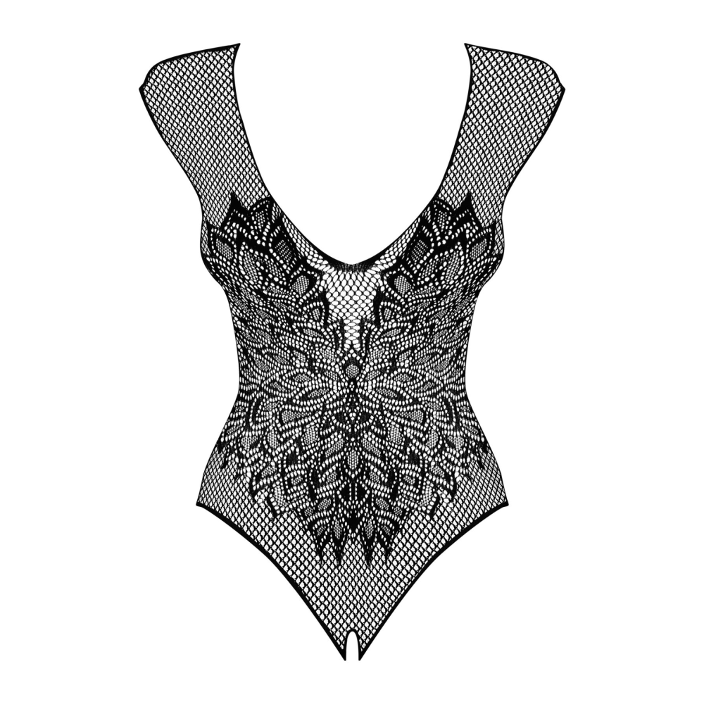Бодистокинг из крупной сетки с кружевом Obsessive B112 teddy S/M/L, черный, с доступом