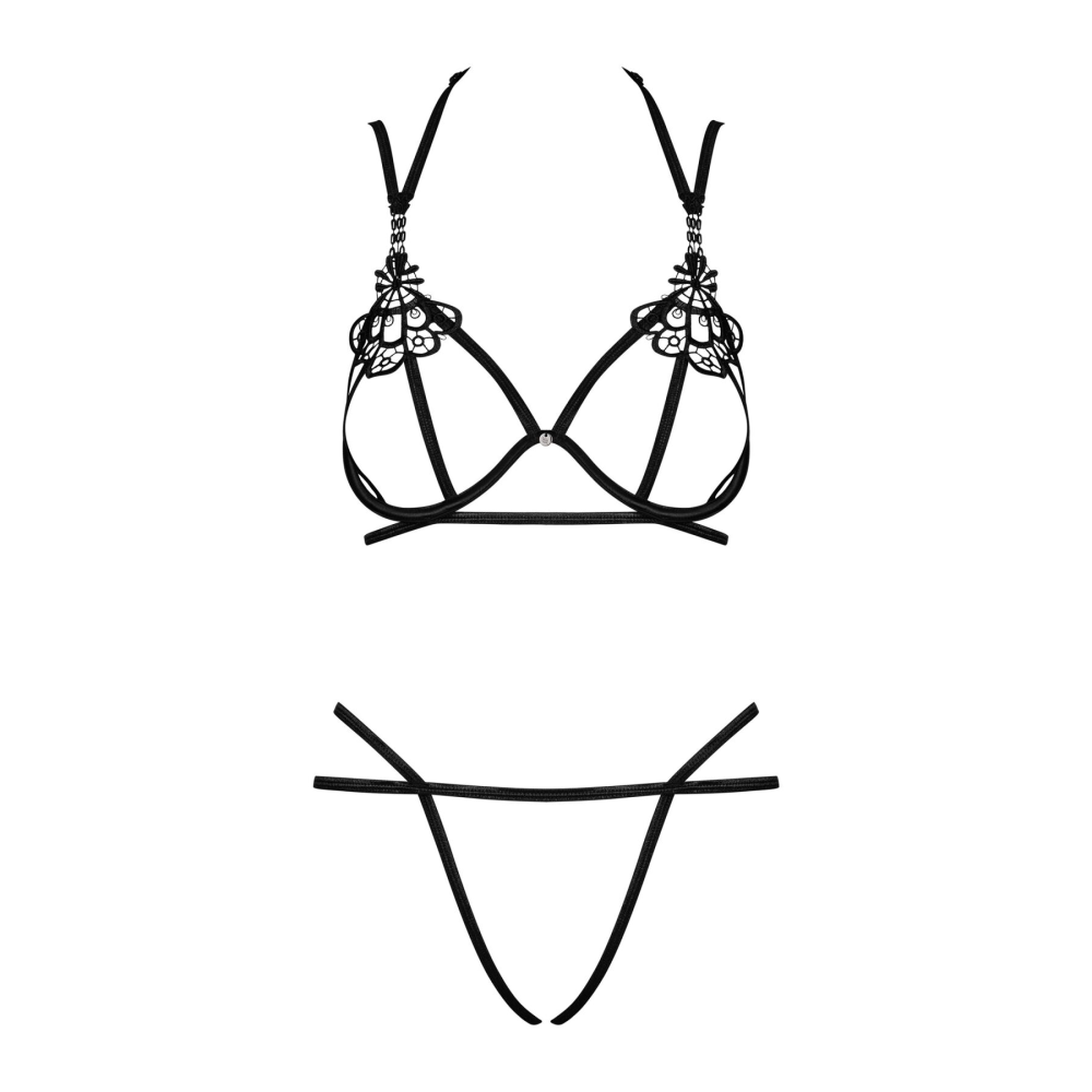 Эротический комплект из стреп Obsessive Badossa 2-pcs set L/XL, черный, с доступом, бюстгальтер, стр