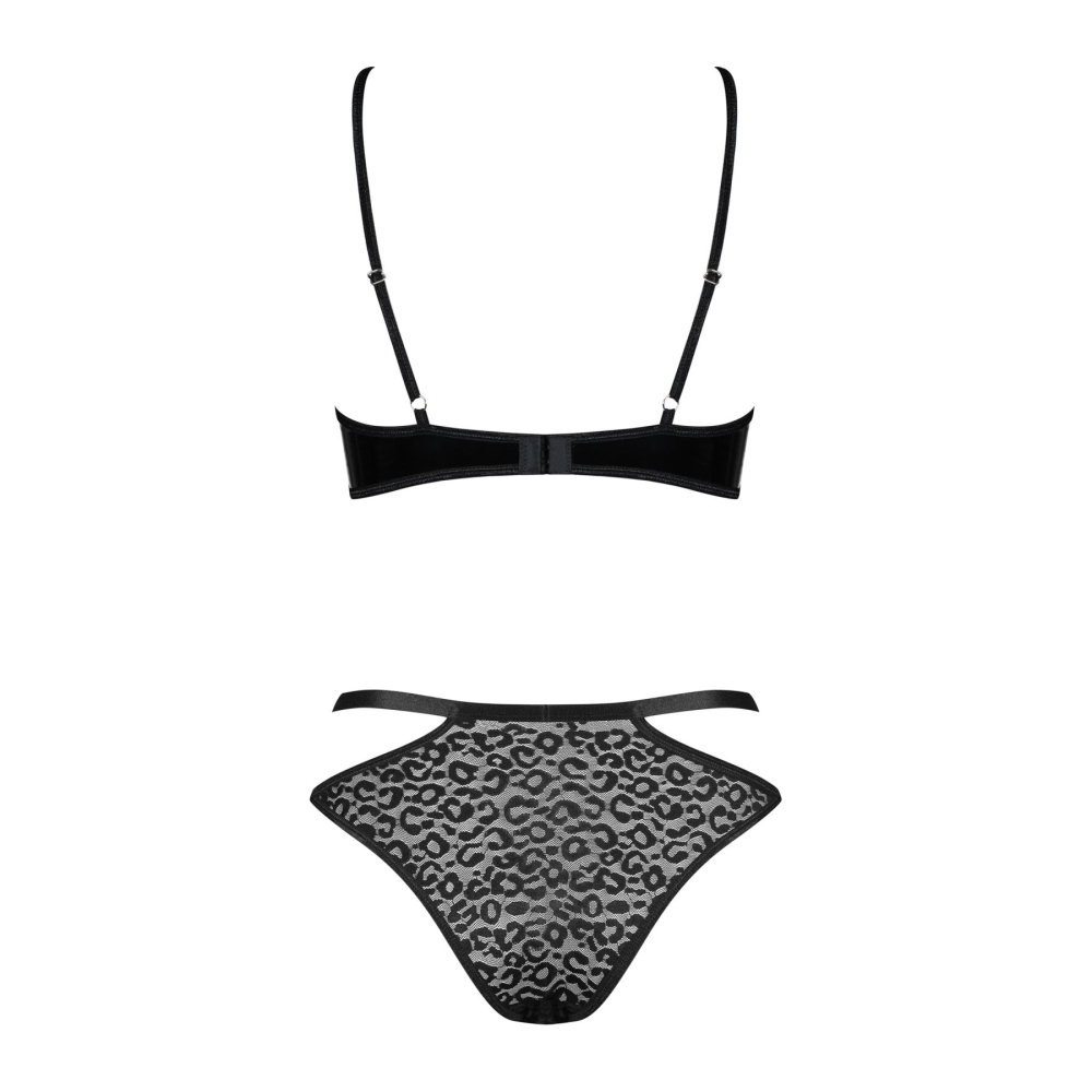 Эротический комплект под латекс со стрепами Obsessive Bagirela 2-pcs set S/M, черный, под леопард, б