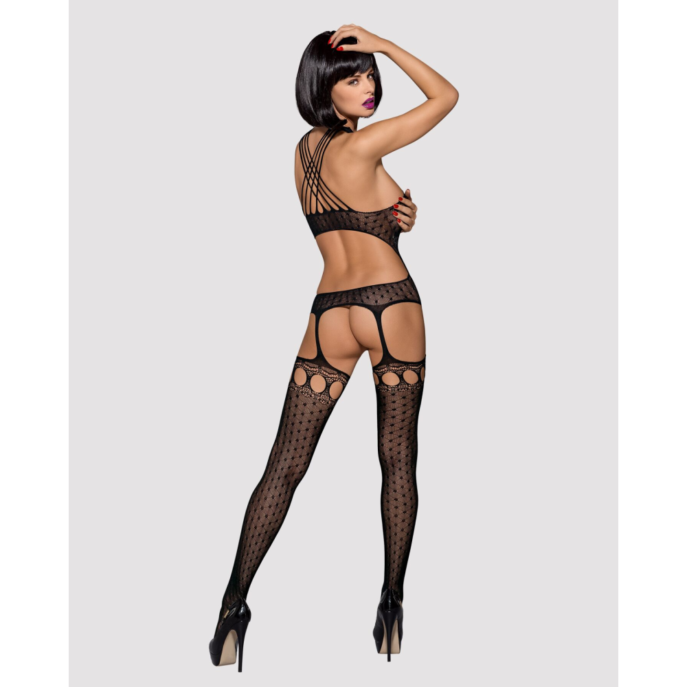 Бодистокинг Obsessive Bodystocking G313 S/M/L, шнуровка, геометрический декор