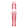 Бодистокинг Obsessive Bodystocking G313 S/M/L red, шнуровка, геометрический декор