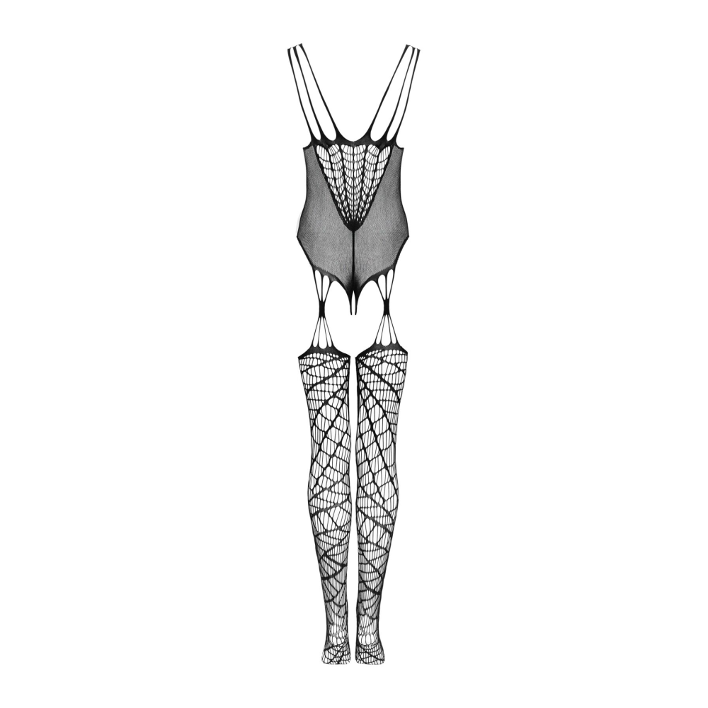 Ажурный бодистокинг под паутину Obsessive Bodystocking G325 black S/M/L, черный, комбинезон, имитаци