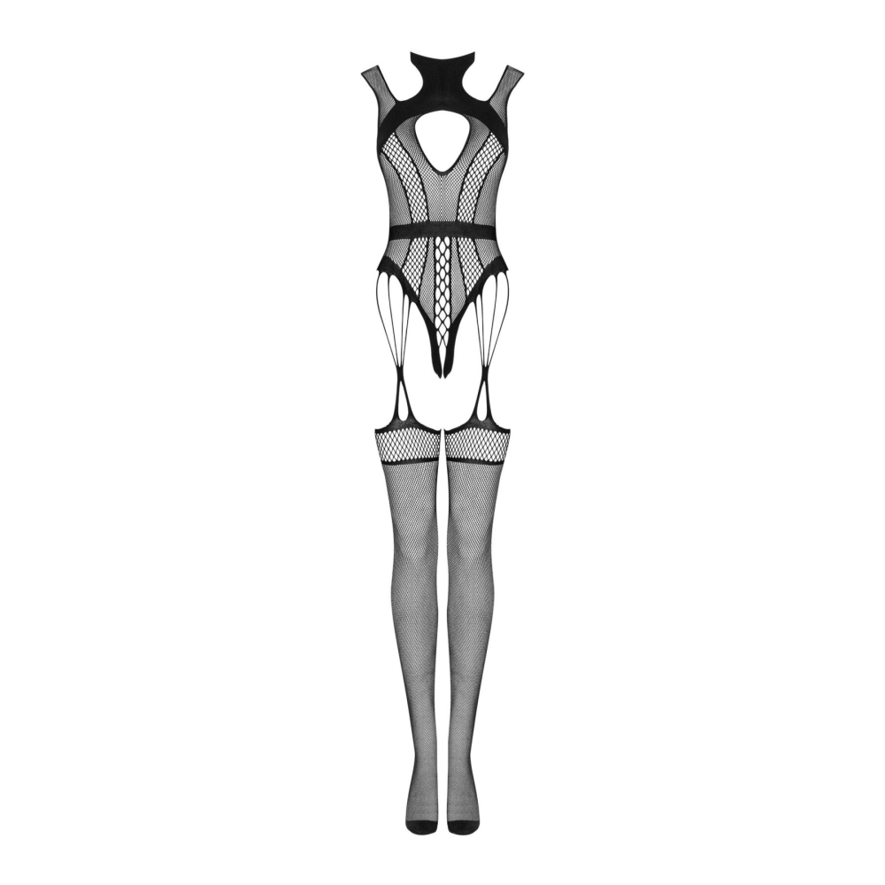 Ажурный бодистокинг с отверстиями Obsessive Bodystocking G327 black S/M/L, черный, комбинезон, с дос
