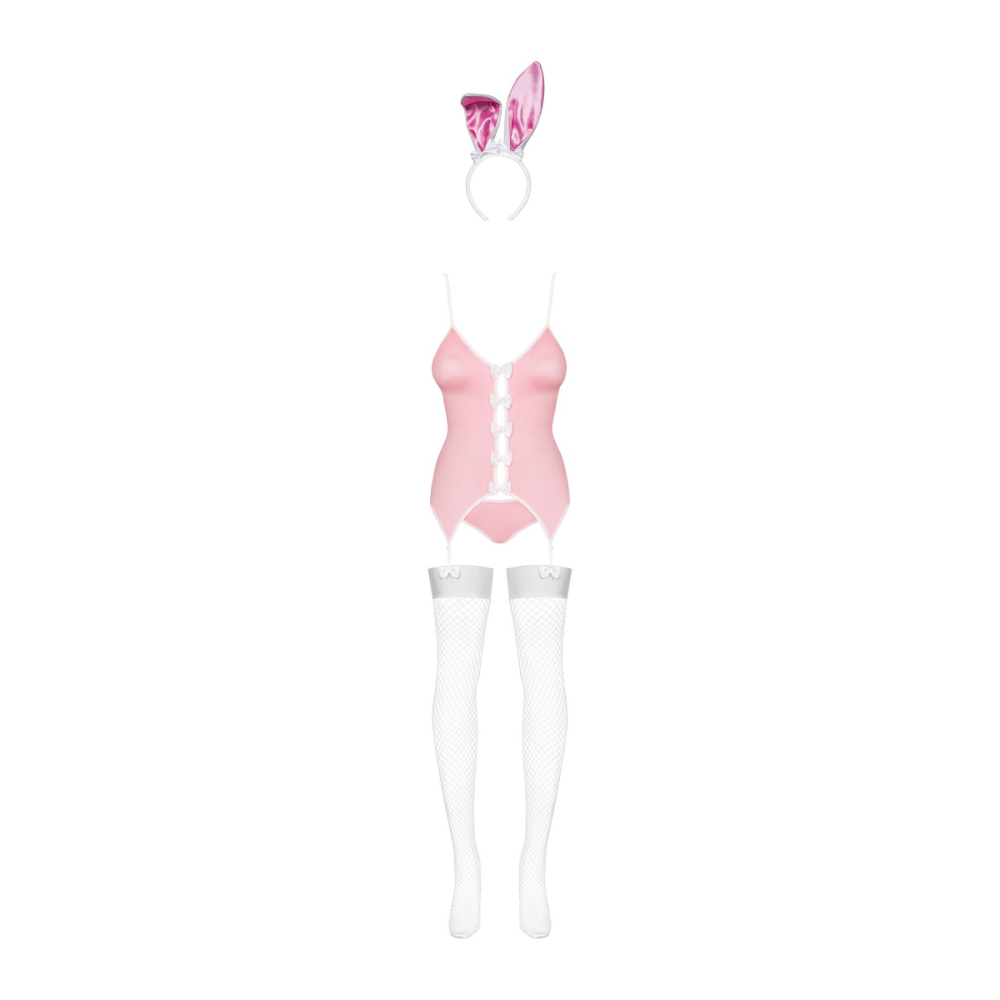 Эротический костюм зайки Obsessive Bunny suit 4 pcs costume pink S/M, розовый, топ с подвязками, тру