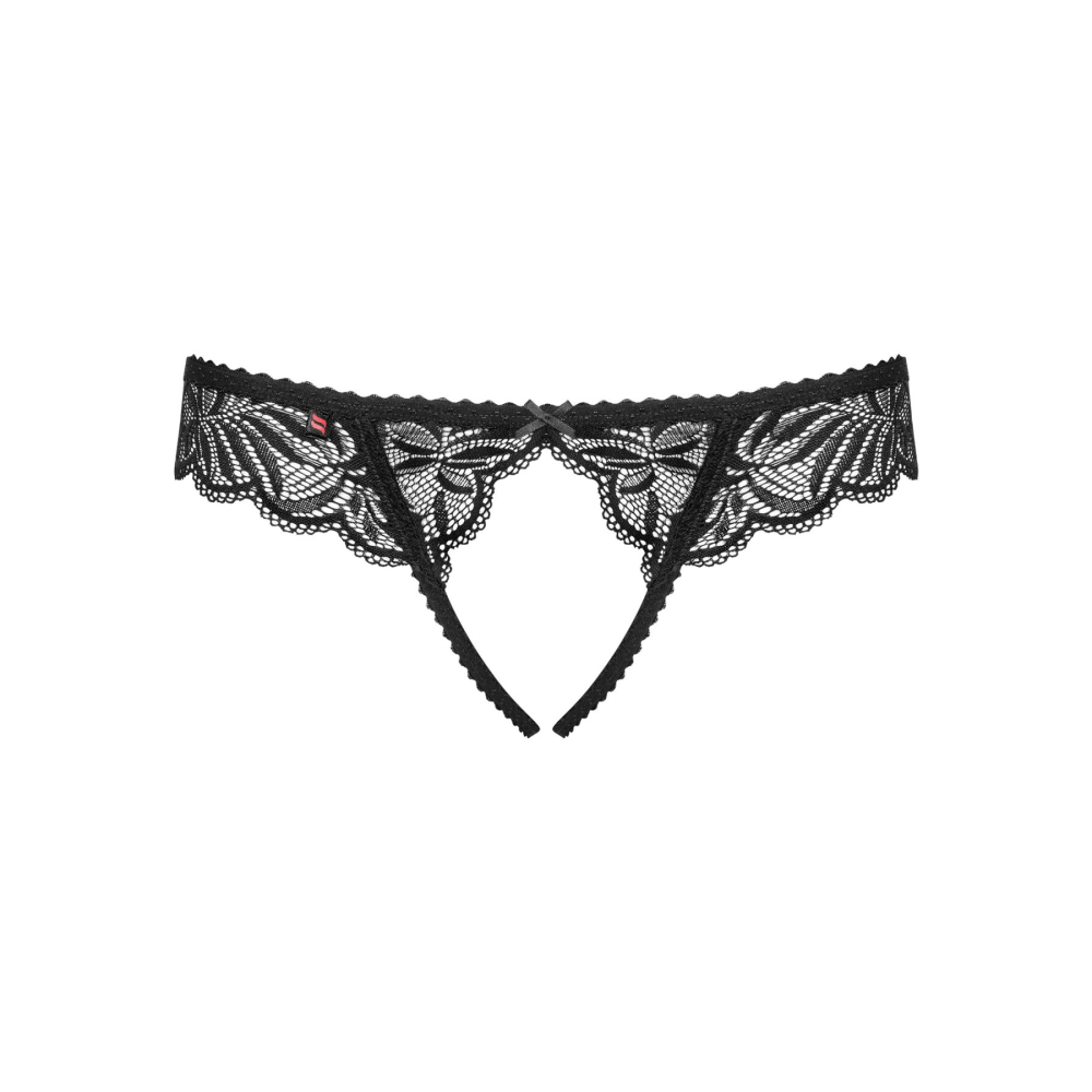 Кружевные танга с доступом Obsessive Contica crothchles thong S/M, черные