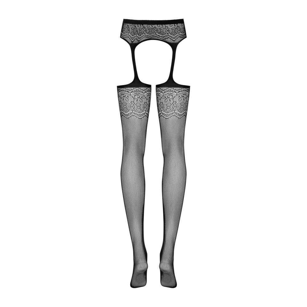 Сетчатые чулки-стокинги с цветочным рисунком Obsessive Garter stockings S207 S/M/L, черные, имитация