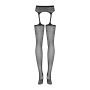 Сетчатые чулки-стокинги с цветочным рисунком Obsessive Garter stockings S207 XL/XXL, черные, имитаци