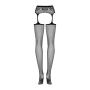 Сетчатые чулки-стокинги с кружевным поясом Obsessive Garter stockings S307 XL/XXL, черные, имитация