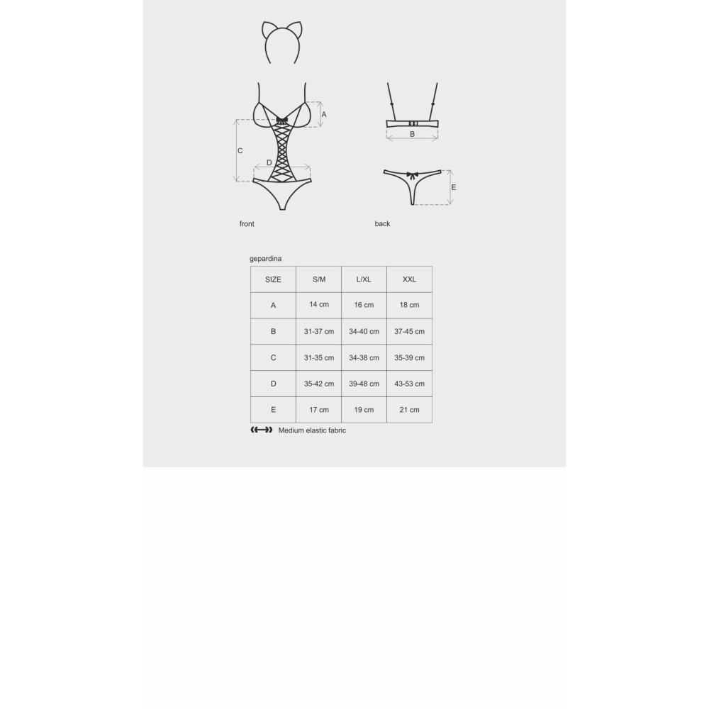 Эротический костюм гепарда Obsessive Gepardina 3 pcs costume L/XL, черный, меховая отделка, монокини